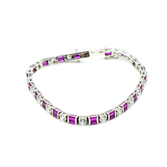 Ruby And CZ 7.9-Inch Tennis Bracelet in Rhodium Plated Sterling Silver - Picture 1 of 5